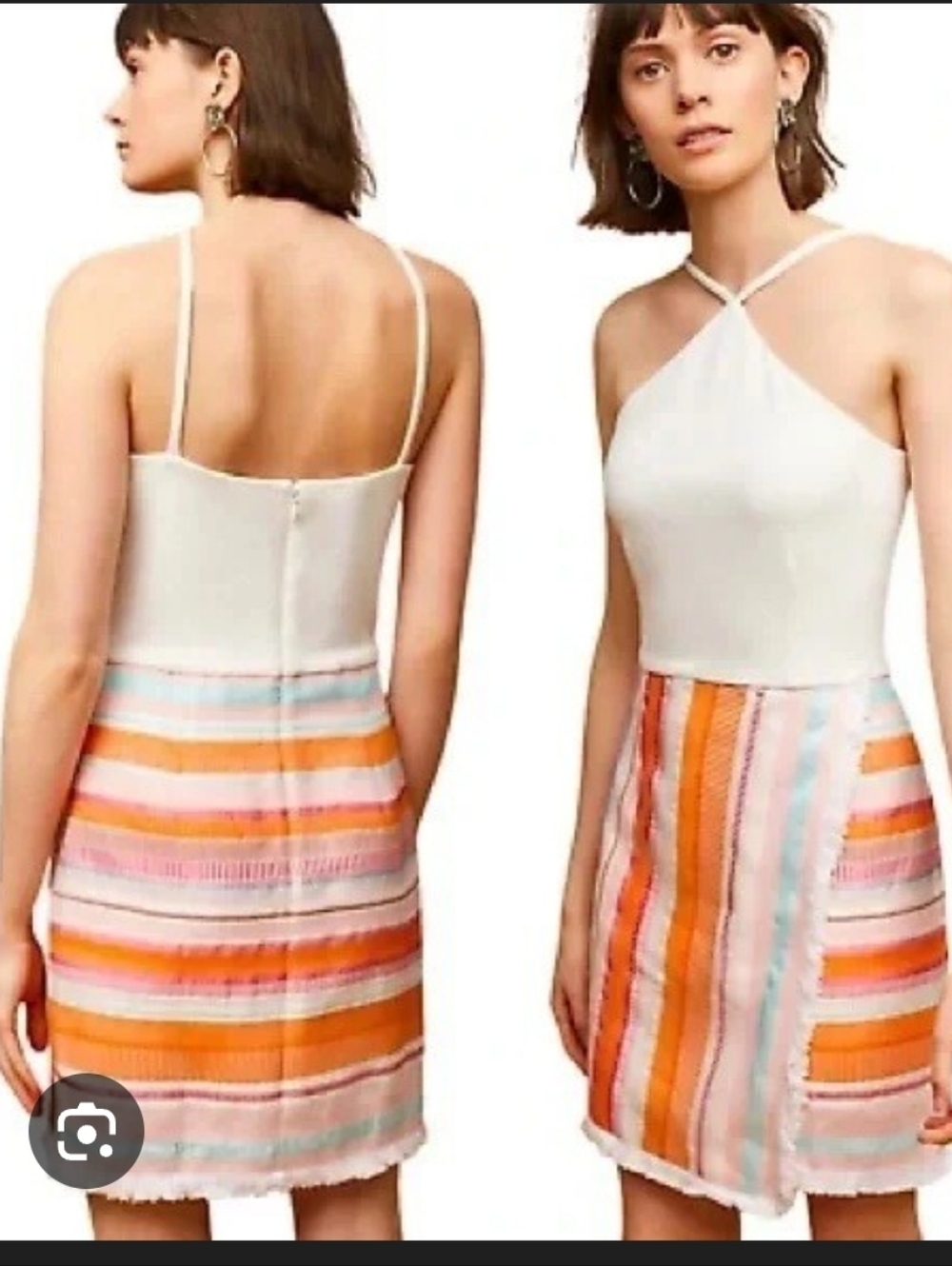 Hutch White Halter Dress with Orange, Pink & Light Blue Striped Skirt,  P2P 15"